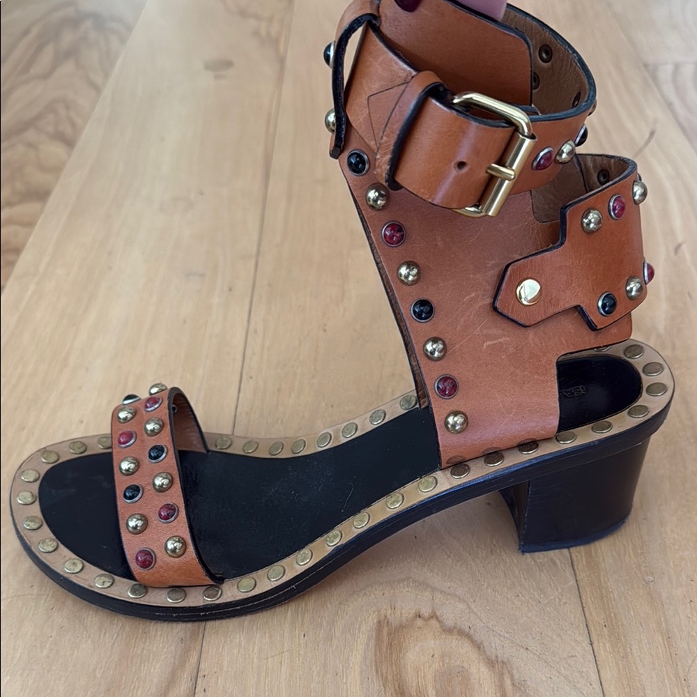 Isabel MARANT brass studded leather caramel heels with ankle straps size 39